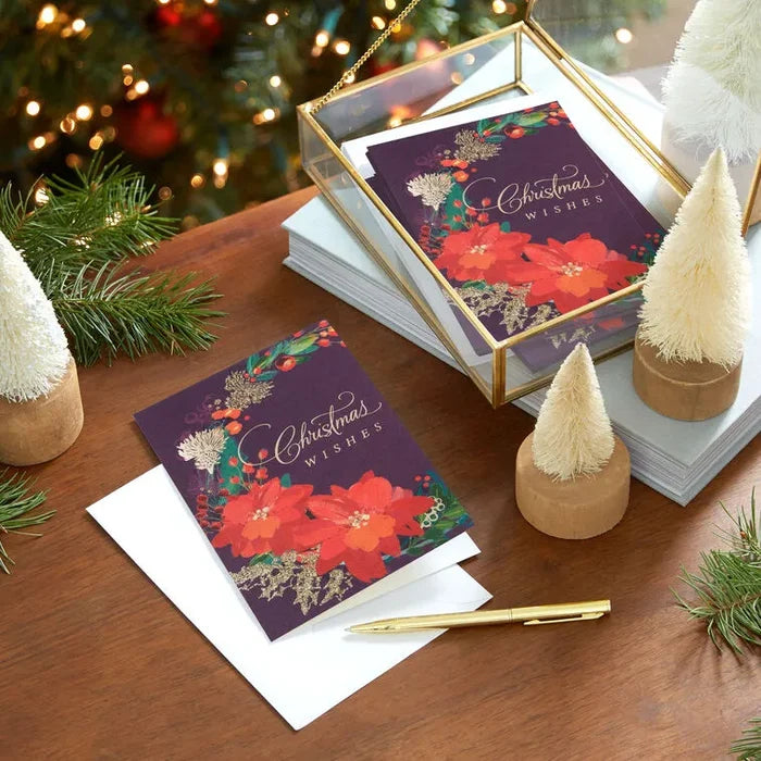 Hallmark : Poinsettia Wreath Boxed Christmas Cards Pack of 12