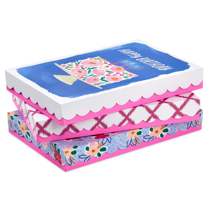 Hallmark : Scalloped Designs on Pink 3-Pack Assorted Medium Gift Box Bundle