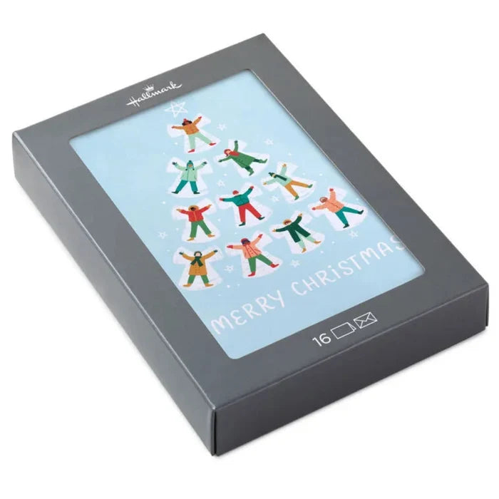Hallmark Christmas card packaging with colorful snowflake design on a blue background