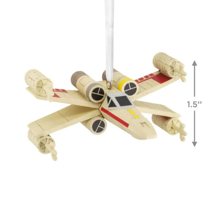 Ornament featuring Star Wars X-Wing Starfighter starship with measurements on a white background