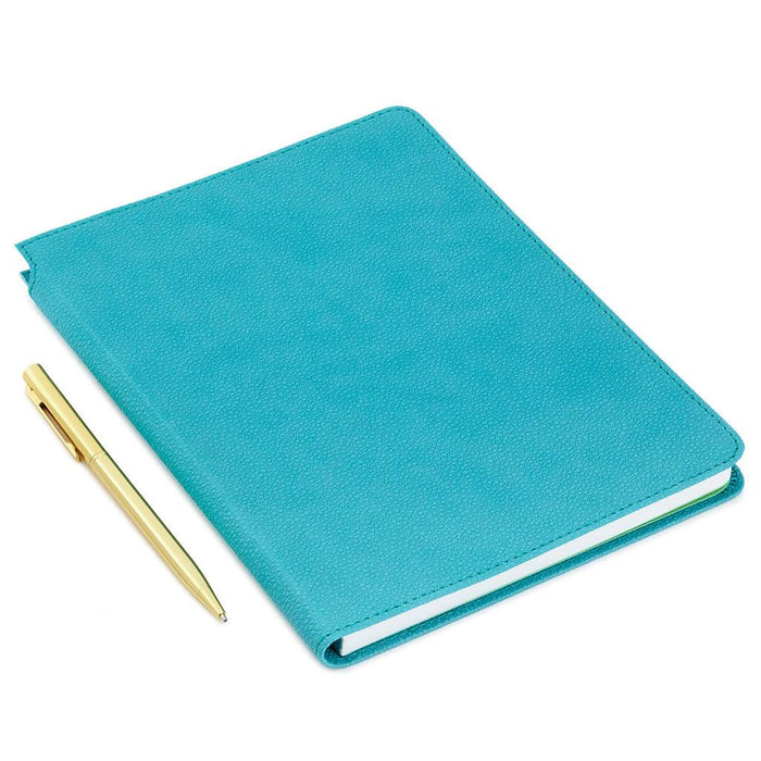 "Hallmark : Turquoise Faux Leather Notebook With Pen -"