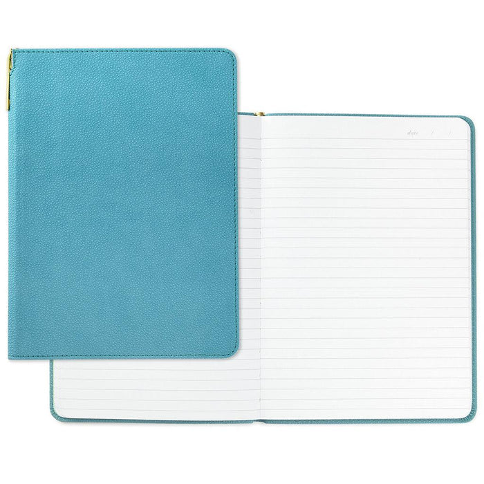"Hallmark : Turquoise Faux Leather Notebook With Pen -"