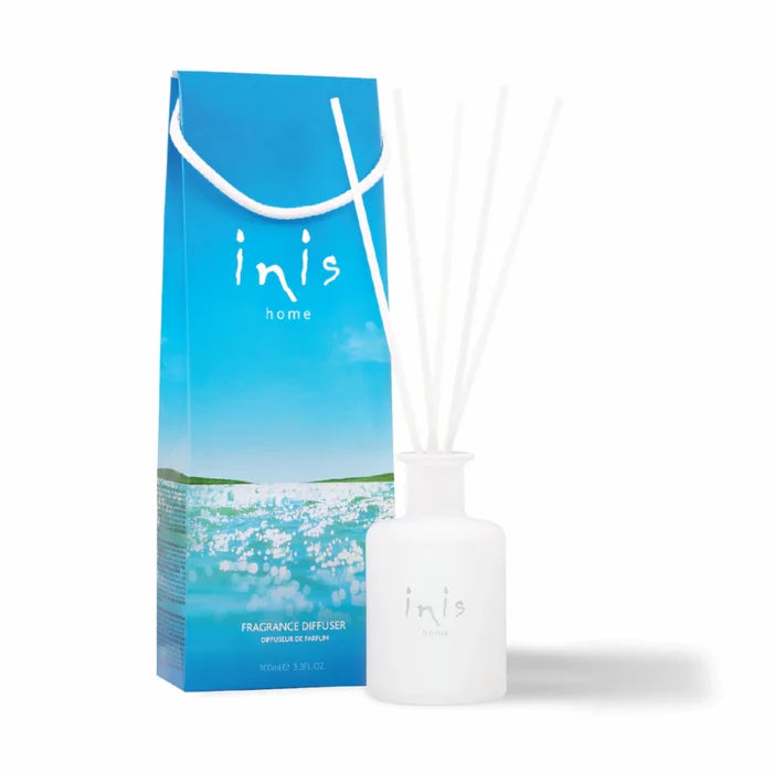 This elegant reed diffuser continuously releases the signature Inis fragrance, creating a clean, uplifting atmosphere without the need for flames or electricity.