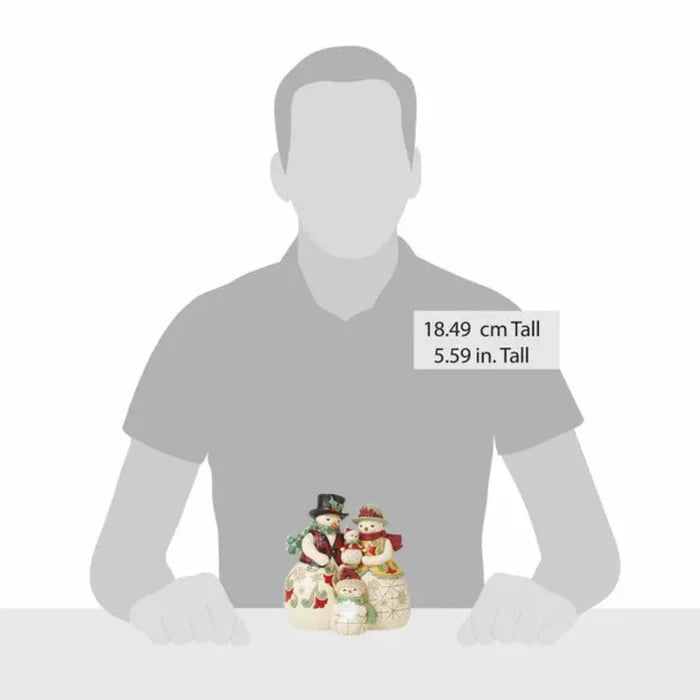 Jim Shore snowman figurines with a height measurement label on a gray silhouette background