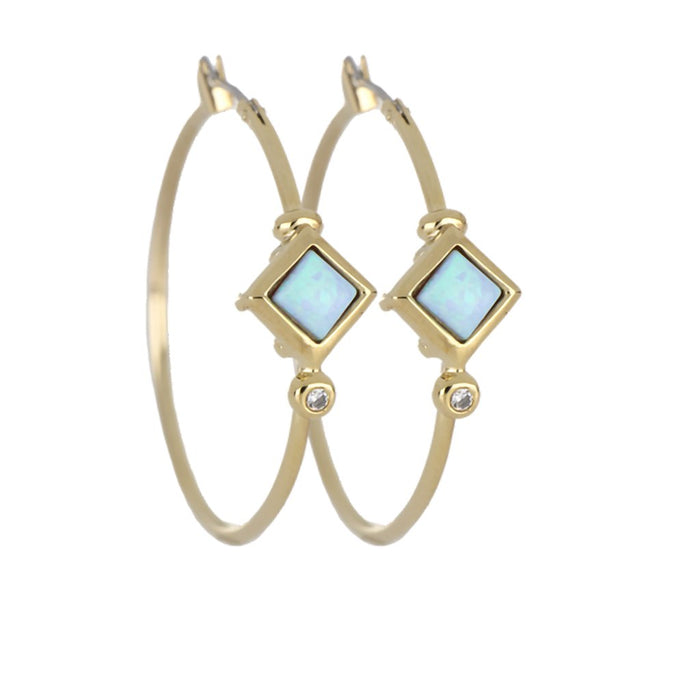John Medeiros : Opalas do Mar Collection - Blue Diamond Opal Hoop Earrings - Gold - (Assorted Size Option) - John Medeiros : Opalas do Mar Collection - Blue Diamond Opal Hoop Earrings - Gold - (Assorted Size Option)