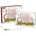Christmas card set with 'Merry Christmas' text and holly design, featuring the brand 'LANG'.