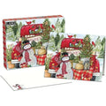 Set of Christmas cards showcasing cozy winter scene with red truck, snowman, and snowy landscape by Susan Winget
