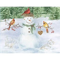Snowman with cardinals and a heart in a snowy landscape Christmas  Card