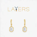 Elegant gold earrings adorned with white crystals, showcasing a layered design for a sophisticated look.