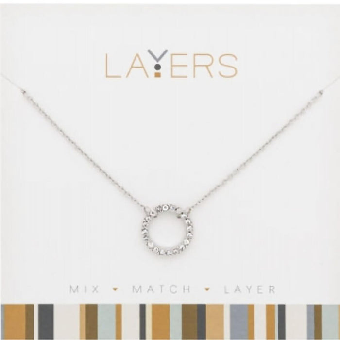 "Center Court : Silver CZ Decorative Circle Layers Necklace - Center Court : Silver CZ Decorative Circle Layers Necklace"