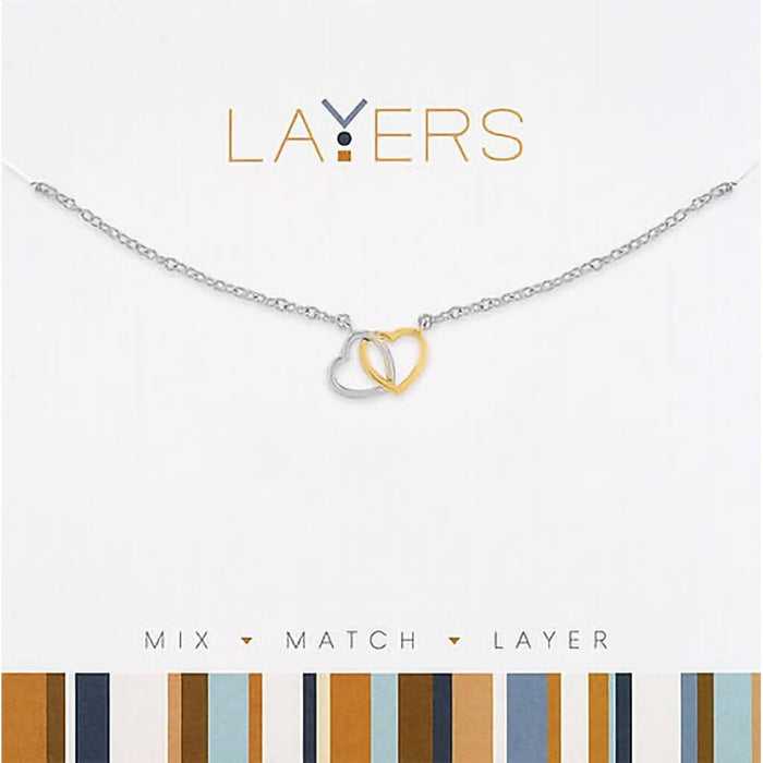 "Center Court : Silver Two-Tone Double Heart Layers Necklace - Center Court : Silver Two-Tone Double Heart Layers Necklace"