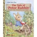 Book cover of 'The Tale of Peter Rabbit' with Peter Rabbit holding an apple in a garden setting.