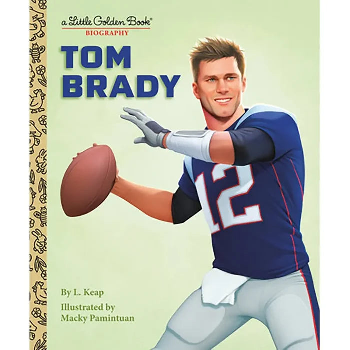 Book cover of 'Tom Brady' with a football player in a blue jersey holding a football.