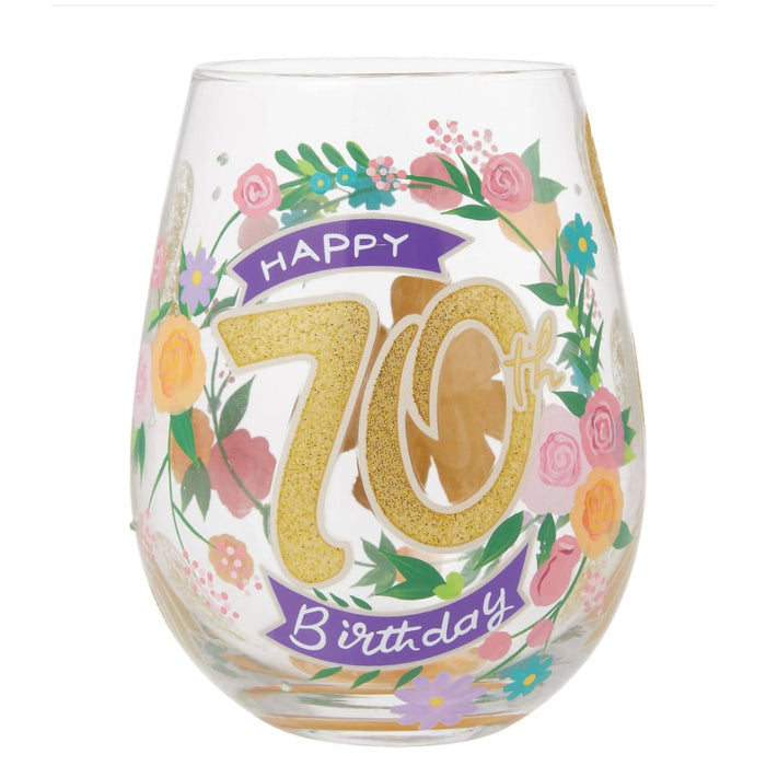 Lolita : Happy 70th Stemless Wine Glass at Annie's Hallmark