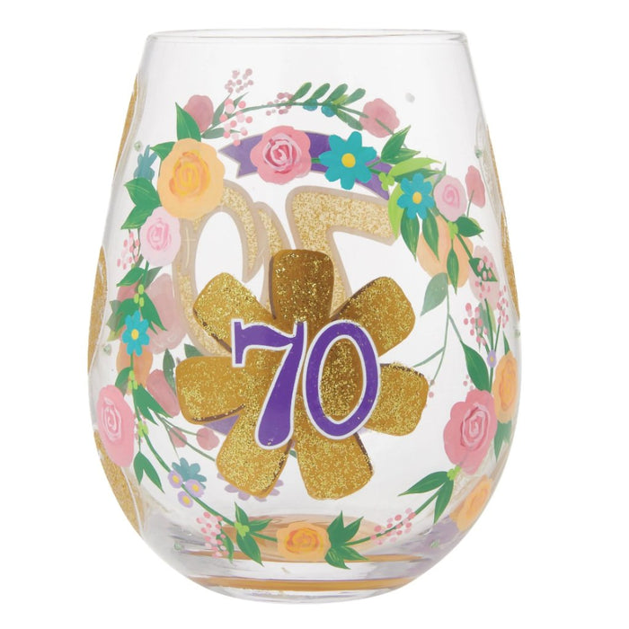 Lolita : Happy 70th Stemless Wine Glass at Annie's Hallmark