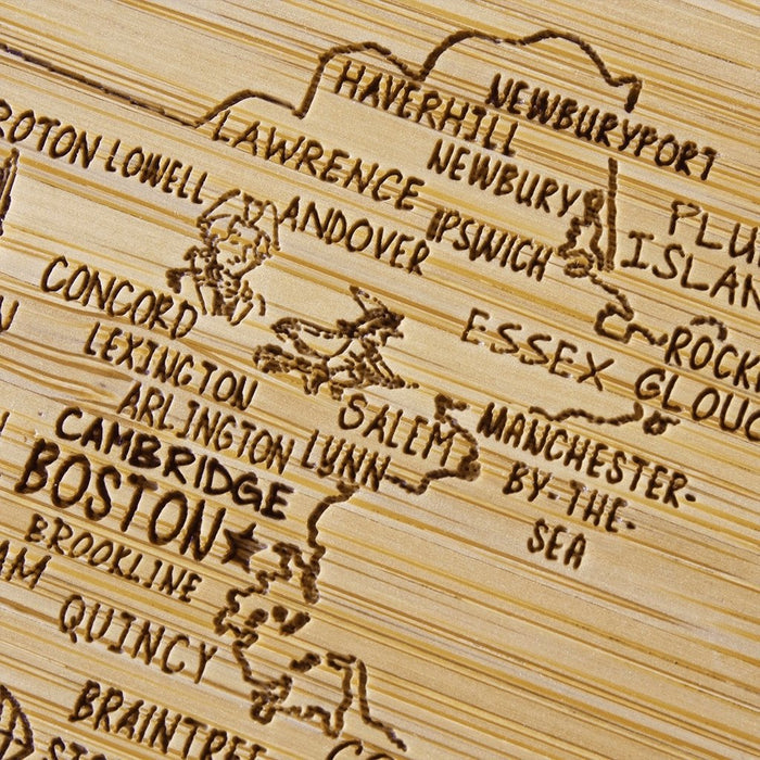 "Massachusetts State Puzzle 4 Piece Bamboo Coaster Set with Case -"