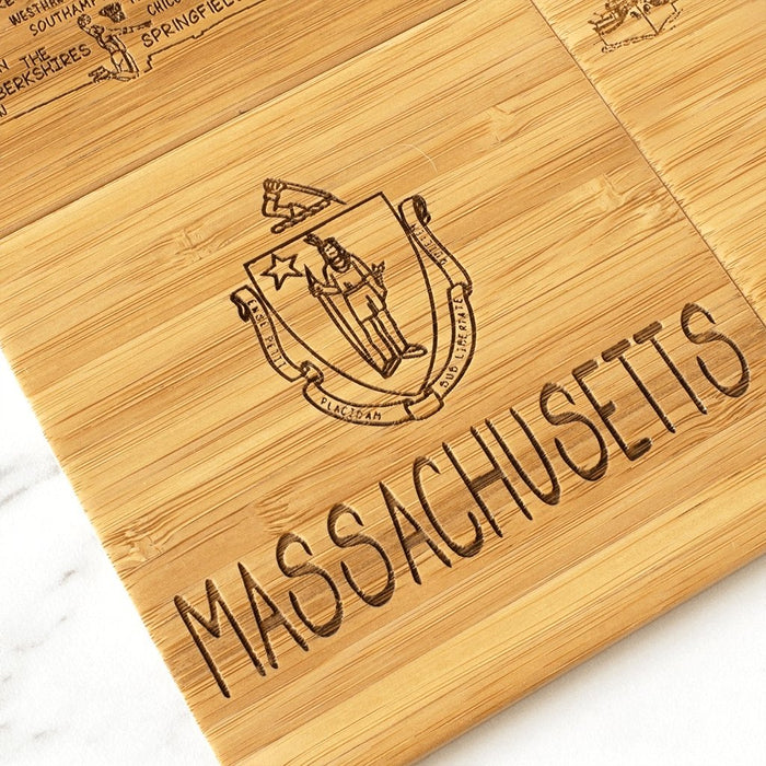 "Massachusetts State Puzzle 4 Piece Bamboo Coaster Set with Case -"