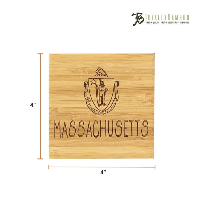 "Massachusetts State Puzzle 4 Piece Bamboo Coaster Set with Case -"