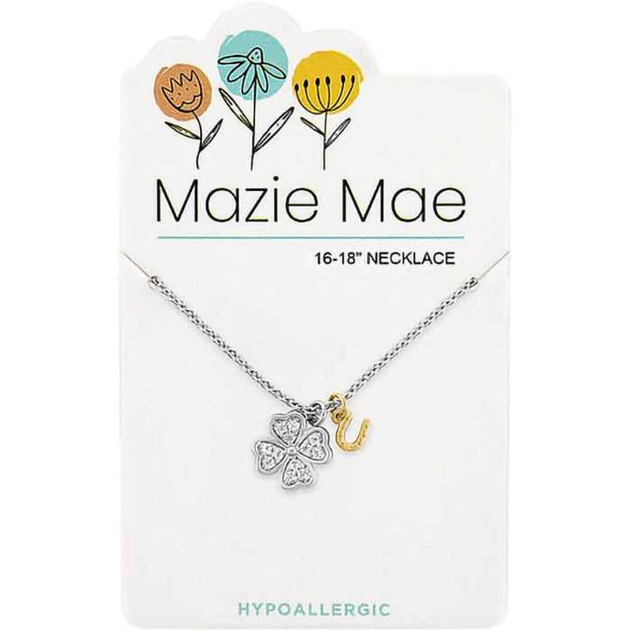 Center Court: Silver CZ Clover & Horseshoe Mazie Mae Necklace - Center Court: Silver CZ Clover & Horseshoe Mazie Mae Necklace