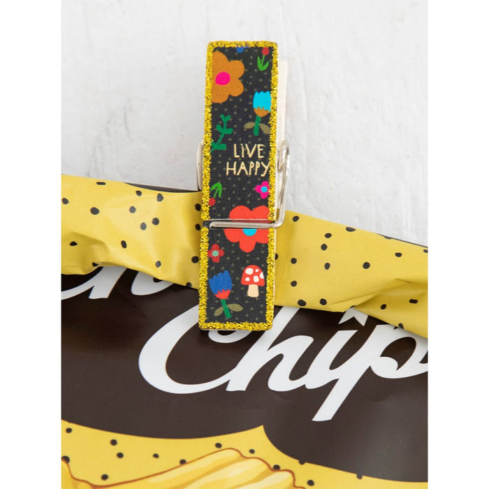 Natural Life : Bag Clips, Set of 4 - Live Happy Floral - Natural Life : Bag Clips, Set of 4 - Live Happy Floral