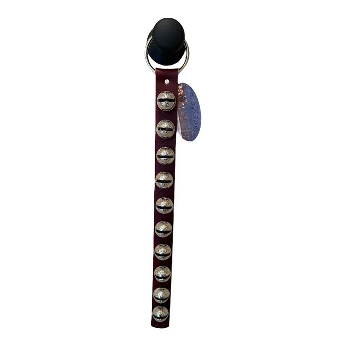 Dog collar with silver studs and a tag on a white background