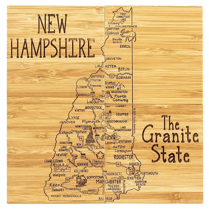 "New Hampshire State Puzzle 4 Piece Bamboo Coaster Set with Case -"