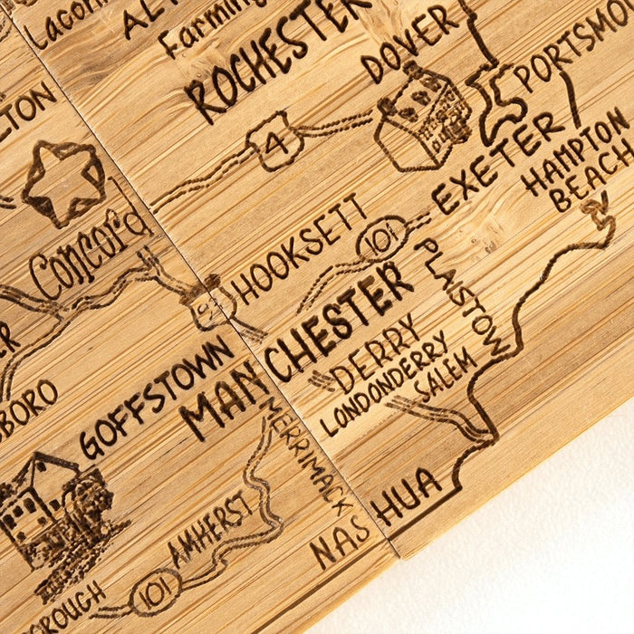 "New Hampshire State Puzzle 4 Piece Bamboo Coaster Set with Case -"