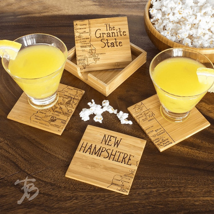 "New Hampshire State Puzzle 4 Piece Bamboo Coaster Set with Case -"