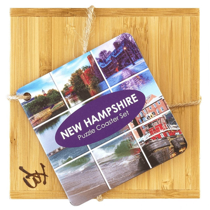 "New Hampshire State Puzzle 4 Piece Bamboo Coaster Set with Case -"