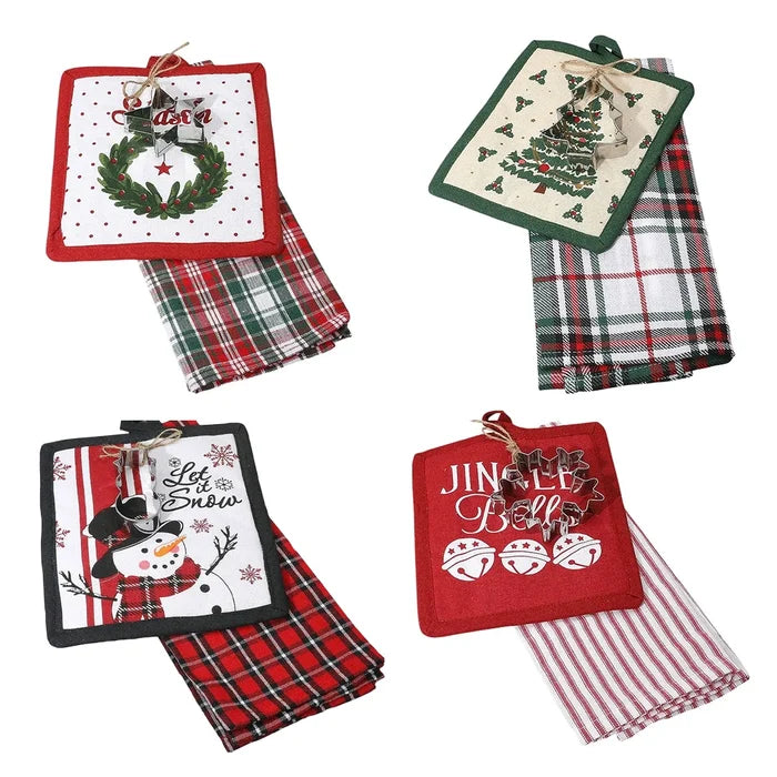3PCS - Christmas Kitchen Towel Pot Holder Cookie Cutter Set. One included .