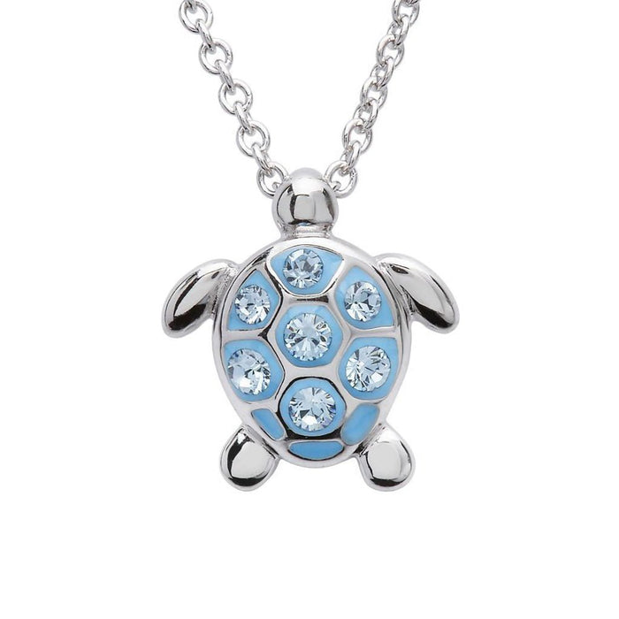 Ocean : Sea Turtle Necklace With Aqua Crystals – Small Size - Ocean : Sea Turtle Necklace With Aqua Crystals – Small Size
