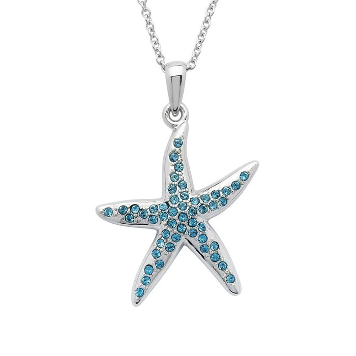 Ocean : Starfish Necklace Encrusted with Aqua Crystals - Ocean : Starfish Necklace Encrusted with Aqua Crystals