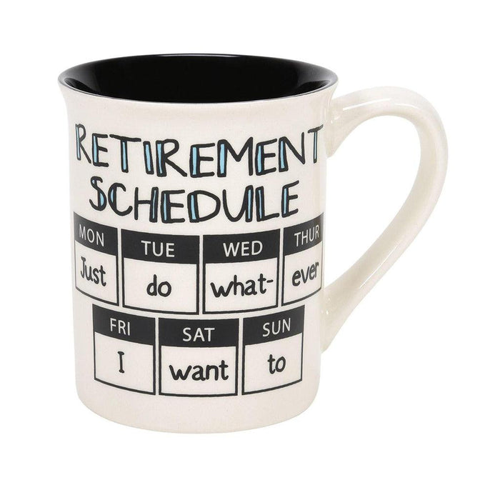 "Our Name Is Mud : Retirement Calendar Mug - Annies Hallmark and Gretchens Hallmark, Sister Stores"