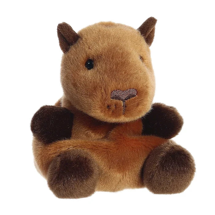 Angled view of Palm Pals Sid Capybara plush highlighting cute facial details