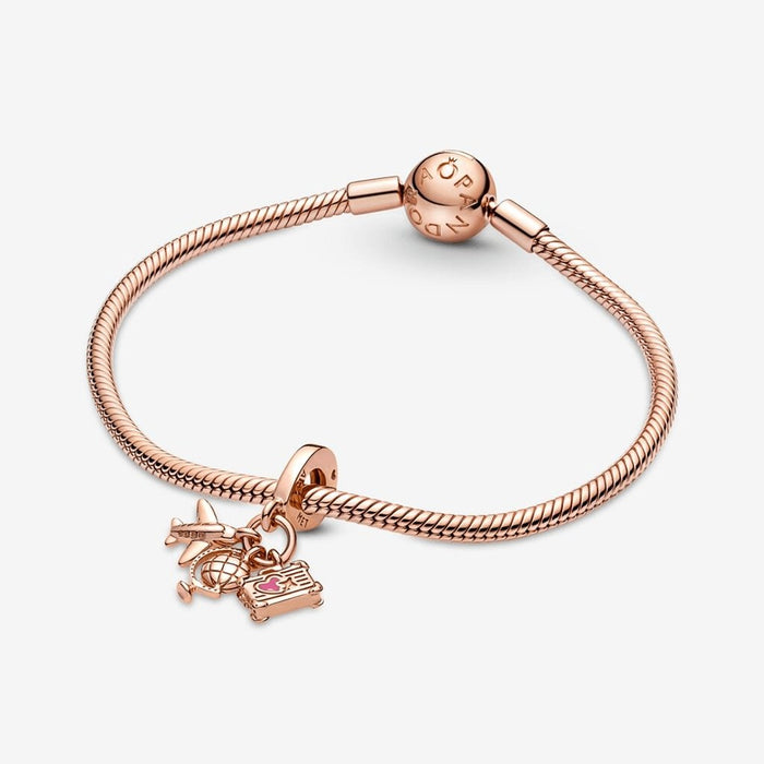 "PANDORA : Airplane, Globe & Suitcase Triple Dangle Charm -"