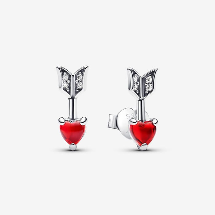 PANDORA : Arrow & Murano Glass Heart Stud Earrings - PANDORA : Arrow & Murano Glass Heart Stud Earrings