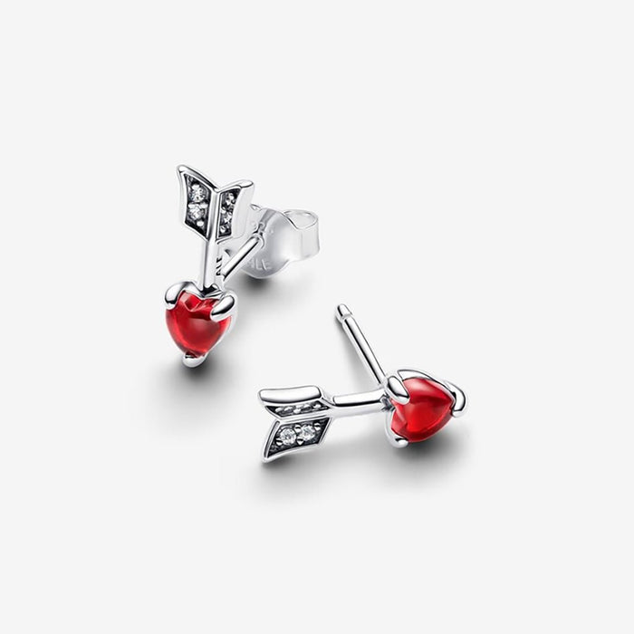 PANDORA : Arrow & Murano Glass Heart Stud Earrings - PANDORA : Arrow & Murano Glass Heart Stud Earrings