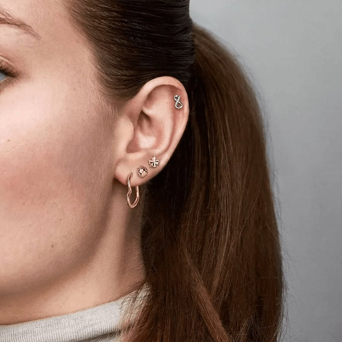 "PANDORA : Asymmetrical Heart Hoop Earrings -"