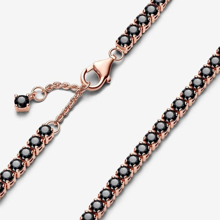 PANDORA : Black Sparkling Tennis Bracelet - Rose Gold Plated - PANDORA : Black Sparkling Tennis Bracelet - Rose Gold Plated