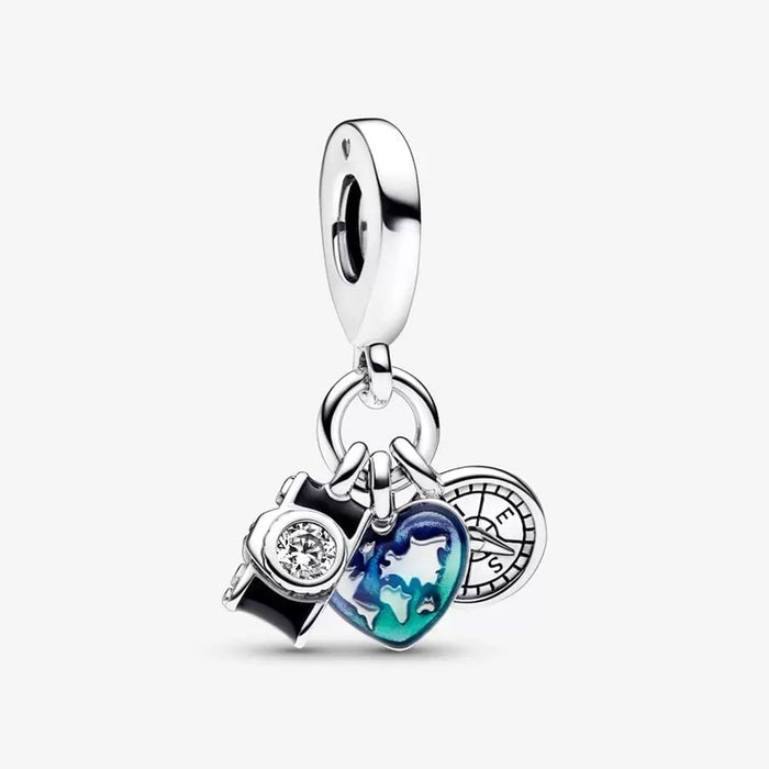 "PANDORA : Camera, Heart & Compass Triple Dangle Charm - PANDORA : Camera, Heart & Compass Triple Dangle Charm"