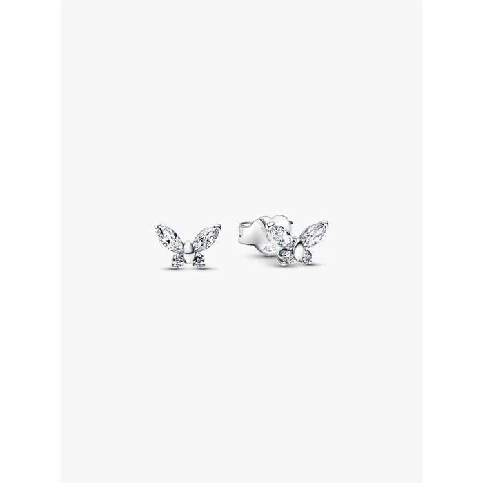Pandora clear butterfly stud earrings front view with clear sparkling stones