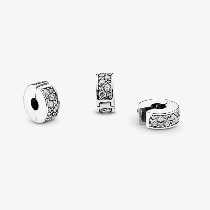 Pandora Clear Pavé Clip Charm featuring sparkling clear pavé detailing for a Pandora charm bracelet.