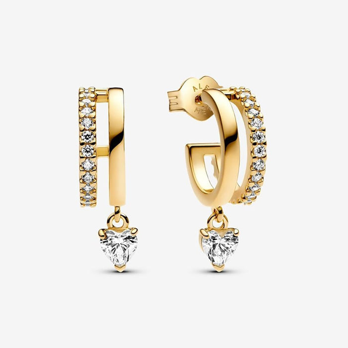 PANDORA : Dangling Heart Hoop Earrings - Gold - PANDORA : Dangling Heart Hoop Earrings - Gold