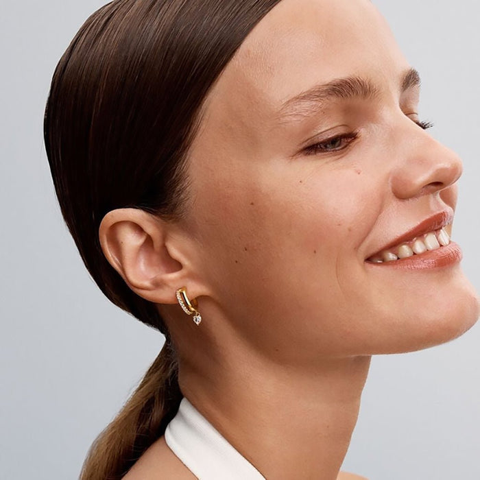 PANDORA : Dangling Heart Hoop Earrings - Gold - PANDORA : Dangling Heart Hoop Earrings - Gold