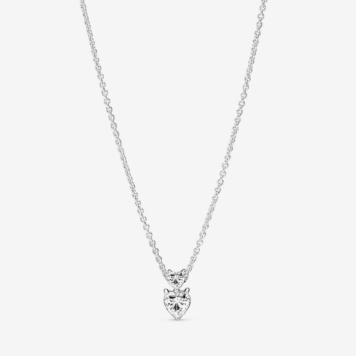 "PANDORA : Double Heart Pendant Sparkling Collier Necklace -"