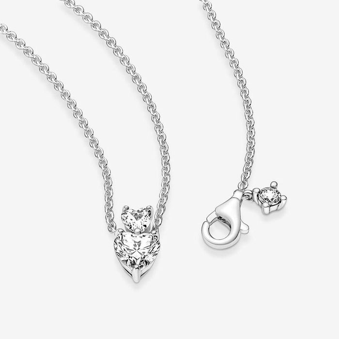 "PANDORA : Double Heart Pendant Sparkling Collier Necklace -"