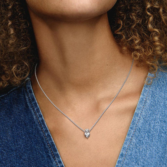 "PANDORA : Double Heart Pendant Sparkling Collier Necklace -"