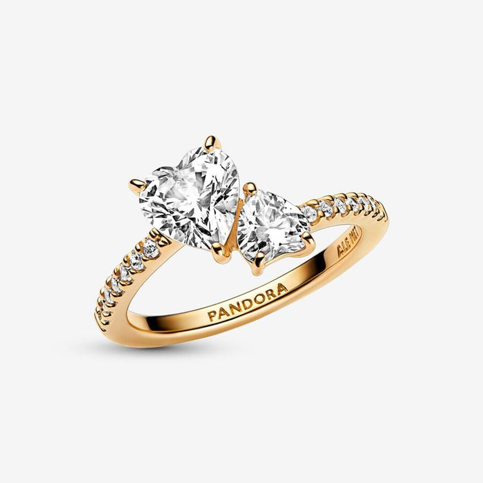 "PANDORA : Double Heart Sparkling Ring in Gold Plated -"