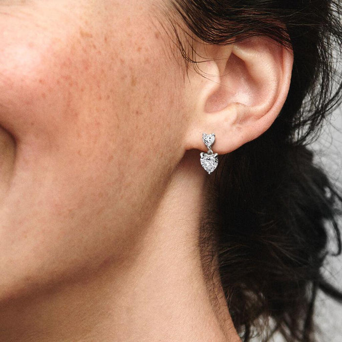 "PANDORA : Double Heart Sparkling Stud Earrings -"