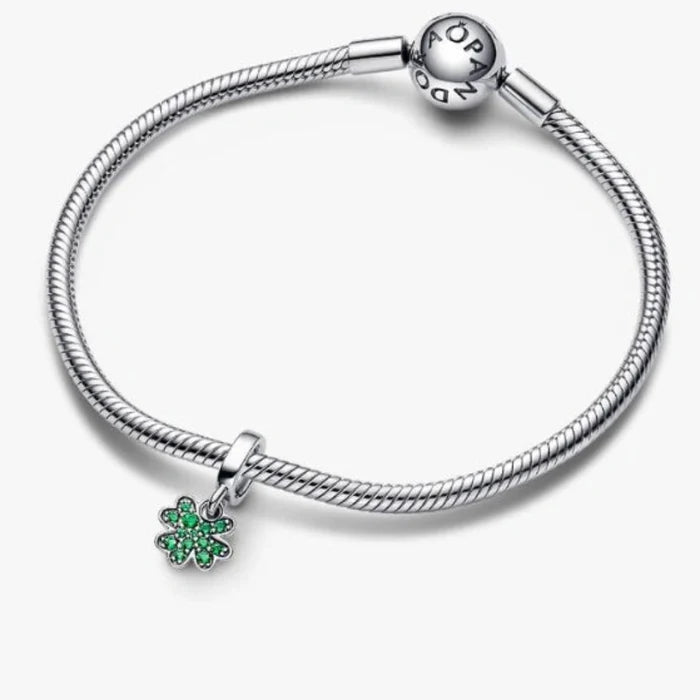 This Pandora Four Leaf Clover Dangle Charm brings a meaningful symbol of luck and positivity to your jewelry collection